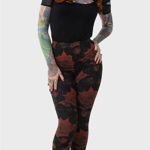 Killstar Blood rose  Black and Red Rose Leggings Sz large